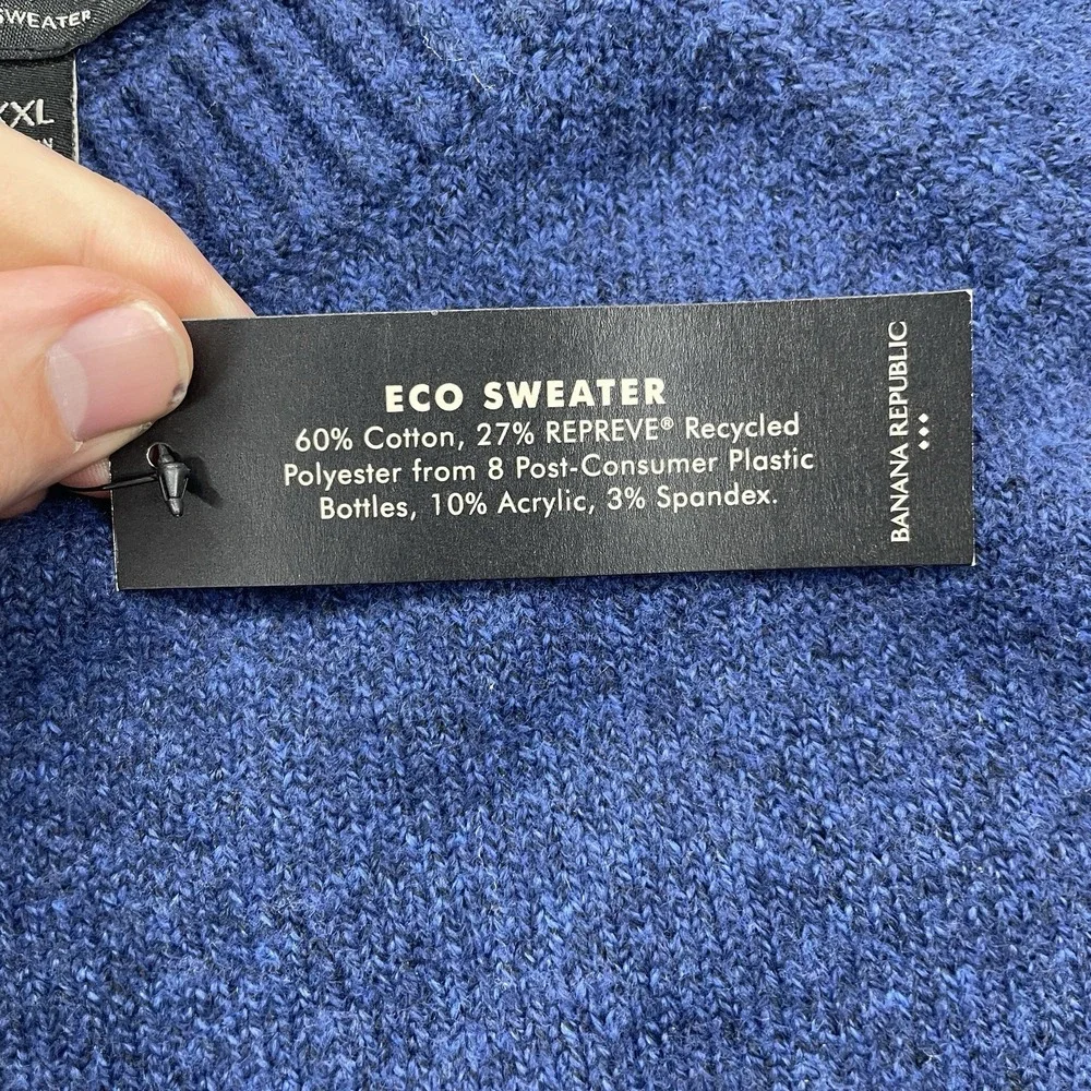 NEW Banana Republic Eco Sweater Men Long Sleeve Crew Neck‎ Blue Knit Sweater XXL